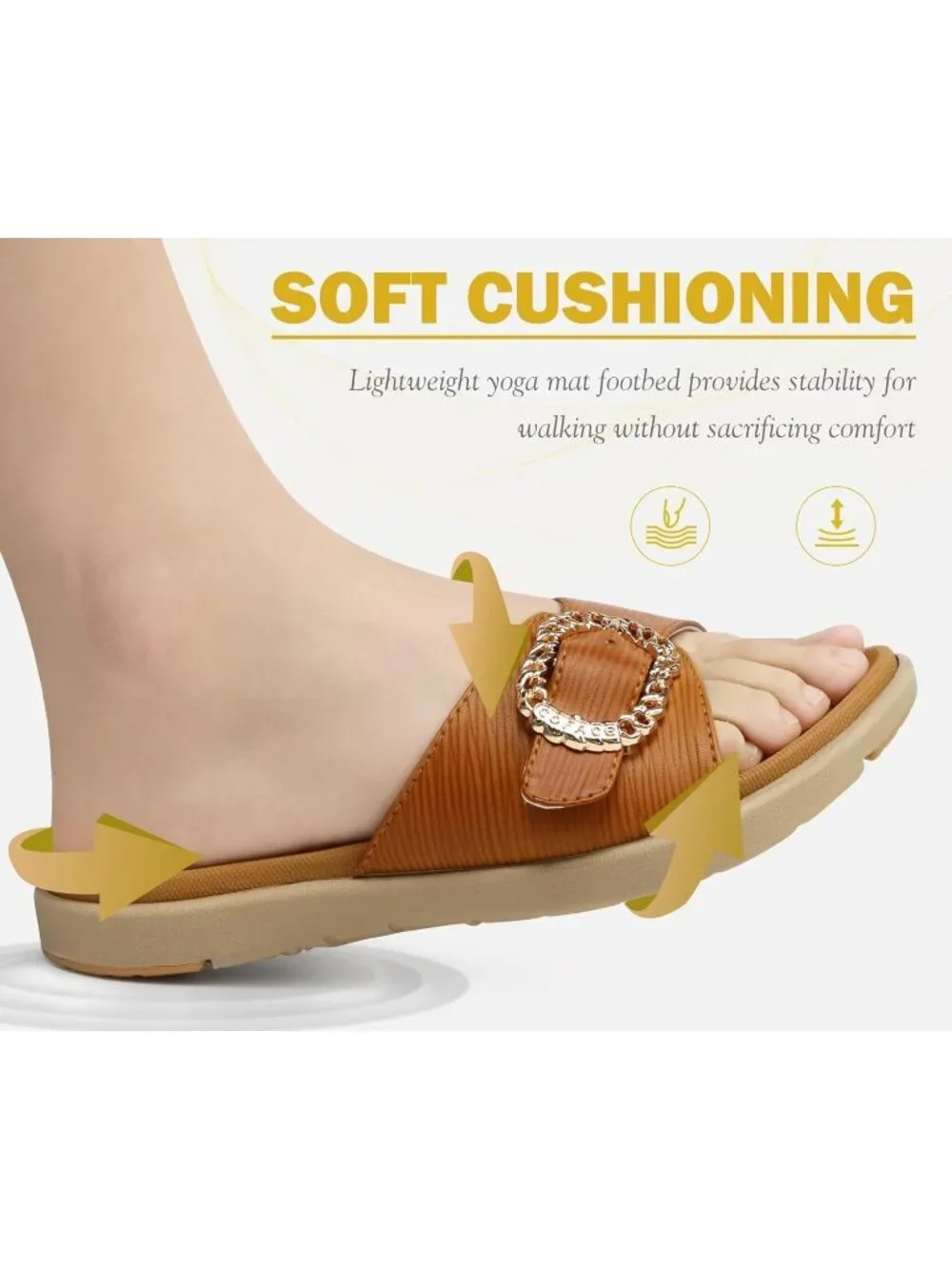 Women's Khaki Faux Leather Comfortable Recovery Walking Adjustable Slip On Flats